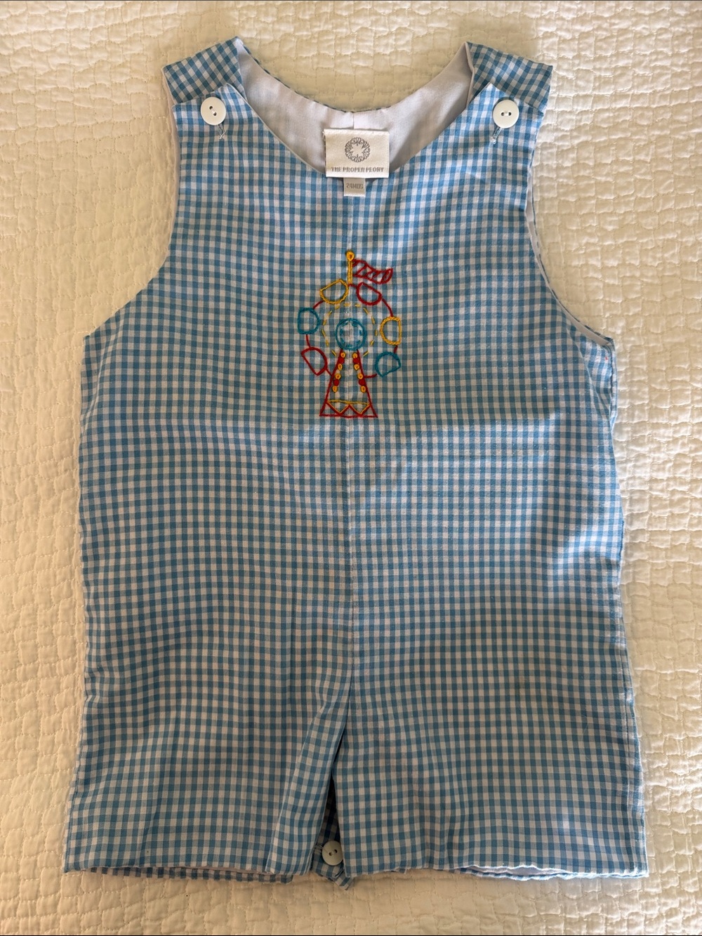 The Proper Peony Blue Gingham Embroidered carnival Jon Jon